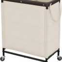 StorageWorks 2 Section Laundry Hamper, Rolling Laundry Cart with Wheels and Handles, Laundry Room Double Sorter for Organizer and Storage, 26.4 Gal(100L), Beige