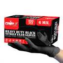Heavy Duty 6 Mil Black Nitrile Gloves - Disposable, Latex & Powder Free | Mechanic, Food Prep & Tattoo | Rubber Gloves for Cooking, Cleaning & Household | Pack of (100) (M)