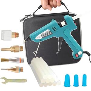 Professional Hot Glue Gun Kit with Case, Full Size Hot Glue Guns Luxury Set with 4Pcs Different Interchangeable Copper Nozzle Set and Glue gun Sticks 12Pcs