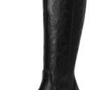 DREAM PAIRS Womens Cowboy Boots Wide Calf Comfortable Pull On Zipper Chunky Heel Pointed Toe Embroidered Western Cowgirl Knee High Boots Girls Ladies Retro Tall Boot (8)
