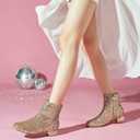 FIFSY Women Sequin Ankle Boots Low Heel Sparkly Glitter Booties