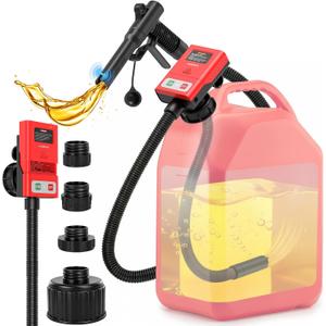 Fuel Transfer Pump with Auto-Stop, 3.8 GPM, 71" Hose, Gas Can Fuel Pump with 4 Adapters, Battery Powered, Liquid Transfer Pump for Gasoline, Diesel, Kerosene