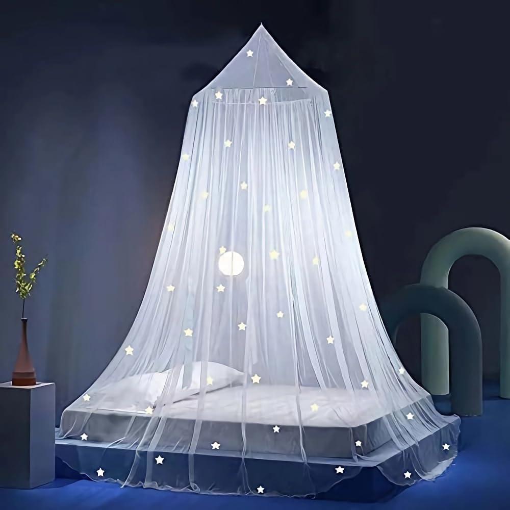 Eimilaly Stars Bed Canopy Glow in The Dark, Bed Canopy for Girls Mosquito Net, Princess Canopy for Girls Bed Room Decor, White (Large (Pack of 1))