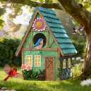 Bird Houses for Outside Cottage-Style Hanging Birdhouse with Flower Accents Hand-Painted Resin Decorative Birdhouses for Outdoors for Bluebird Finches Cardinals Bird Nesting Garden, Patio, Yard
