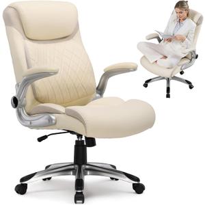 GTPLAYER Big and Tall High Back Office Chair 400LBS Wide Leather Executive Chair Height Adjustable Lumbar Support & Armrests, Comfy Desk Gaming Chairs Computer Swivel Chair, Beige