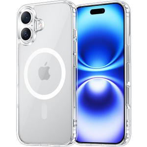 3 x Temdan for iPhone 16 Case Clear, Compatible with Magsafe, Anti-Yellowing, Military-Grade Protection, Shockproof Slim Magnetic Phone Case Cover, Transparent