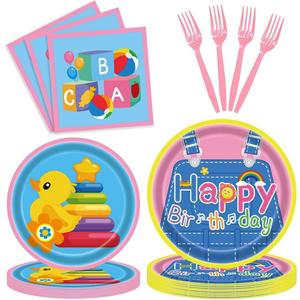 96Pcs Cartoon Teacher Party Decorations for Girls Disposable Tableware Sets Happy Birthday Paper Plates Napkins for 24 Guests Girls Birthday English Teacher Theme Dinnerware Table Party Supplies