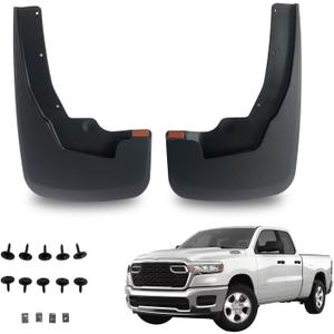 RMOURTEKK Mud Flaps Compatible with Dodge Ram 2026 2025 2024 2019-2023 Ram 1500 (New Body Style) Without OEM Fender Flares Custom Front Mud Guard Set (2pcs-Set)Except TRX Edition