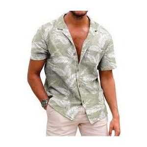 AINIKOMen's Short Sleeve Hawaiian Shirt Loose Fit, Floral Print Tropical Cruise Beach Button Down Aloha Shirt Large