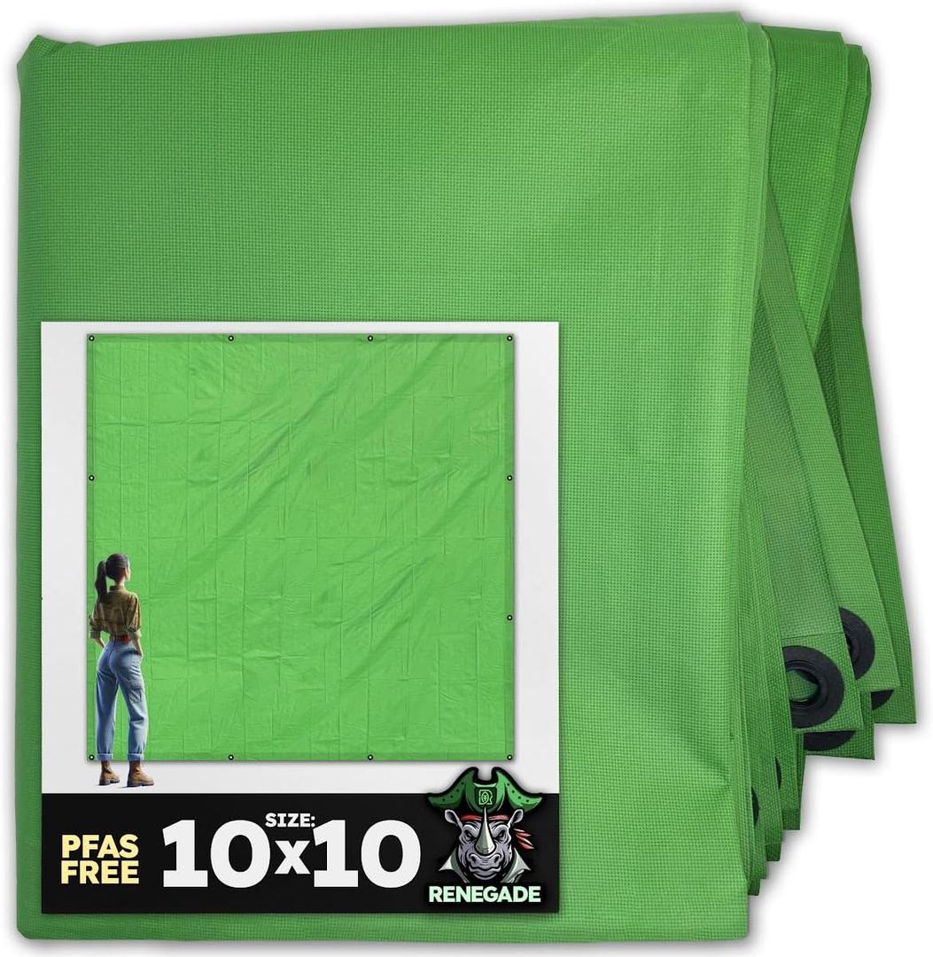 RENEGADE Industrial Strength Tarp | 10 x 10 | PFAS & PVC Free | Rip, Tear, UV & Waterproof | Ultra Tough Weather Protective Cover | Construction Agriculture Home Garden Patio Camping Boat Outdoor (Green)