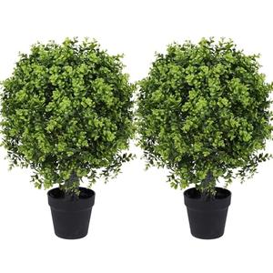 Yinleus Artificial Boxwood Topiary Ball Tree 22inch Fake Topiary Potted Plants for Home Office Garden Indoor Outdoor Decoration (2PACK)