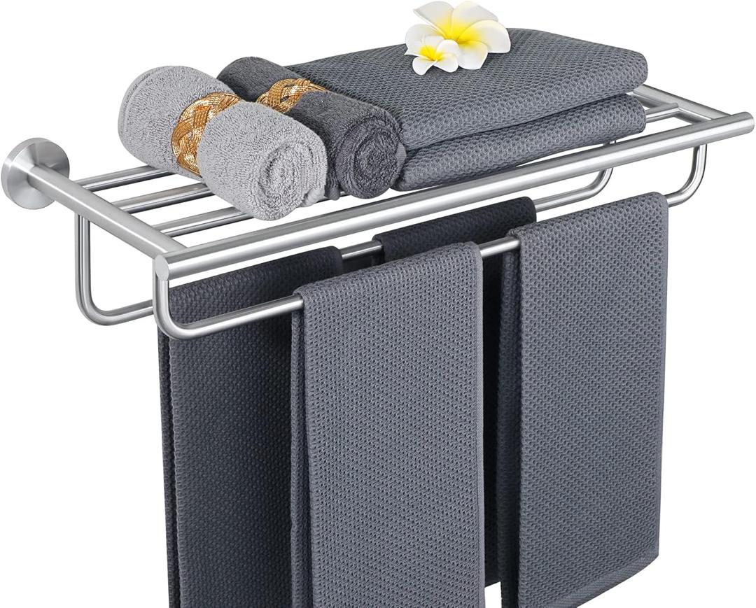 Alise 24 inch Towel Shelf with Double Towel Bars,Towel Rack for Bathroom,SUS 304 Stainless Steel Wall Mount Towel Holder Storage,Brushed Nickel,GYT7060-LS