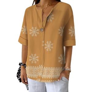Summer Shirts for Women 2026 Short Sleeves Blouses Dressy Casual Tunic Tops (Brown, S)