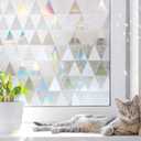 LUTE Window Privacy Film, Decorative Stained Glass Rainbow Window Cling, Sun Blocking Glass Covering, Renter-Friendly Static Cling Sticker Frosted Decals for Home Door Office, 17.5" x 78.7" (Multicolor)