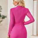 CCTOO Womens Sexy Ruched Bodycon Dress 3D Flower Long Sleeve Half-high Collar Club Party Mini Fitted Dress (XL)