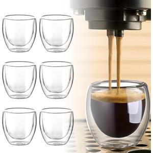 6pcs Double Wall Espresso Cups, 3 Ounce Glass Coffee Mugs, Clear Espresso Shots, Insulated Small Demitasse Cups for Cappuccino Latte Tea (Transparent)