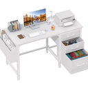 Lufeiya White Computer Desk with Fabric File Drawers Cabinet, 47 Inch Home Office Desks with Filing Cabinet for Small Space, Modern Writing Table PC Desks, White