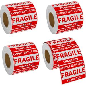 2" x 3" Handle with Care Fragile Stickers for Shipping and Moving, 500 Labels per Roll, Permanent Adhesive Fragile Labels - 4 Rolls
