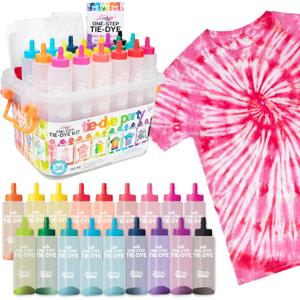 Tulip One-Step Tie-Dye Party, 18 Pre-Filled Bottles, Creative Group Activity, All-in-1 Fashion Design Kit, 1 Pack, Rainbow