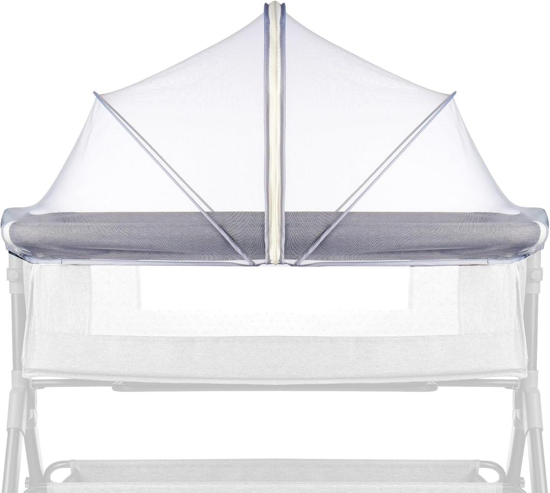 Bassinet Cover Mosquito Net for Babies to Keep Insects/Bugs/Cats Out, Toddler Bassinet/Bedside Sleeper/Crib Net with Two-Way Zippers & Storage Bag, Breathable Mesh Holes, White