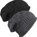 Senker Fashion Beanie Hats for Women, Winter Slouchy Knit Beanies Warm Fleece Lined Chunky Oversized Skull Cap Gifts (Dark Grey Black)