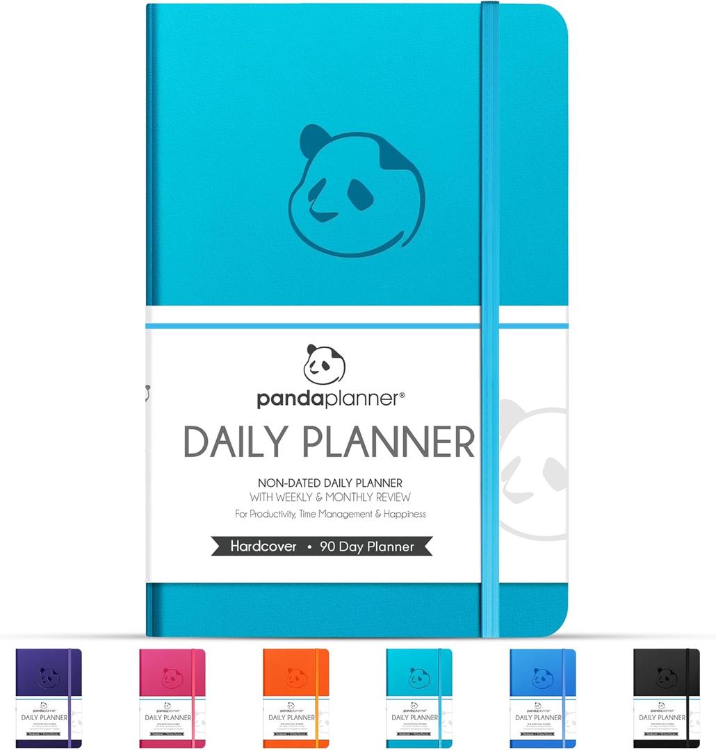 Panda Planner Classic A5 Daily Planner 2026  Undated Daily Monthly & Quarterly Planner with Hourly Schedule, To Do List, Goal Planner, Habit Tracker, Gratitude Journal & Productivity Organizer  Cyan Blue