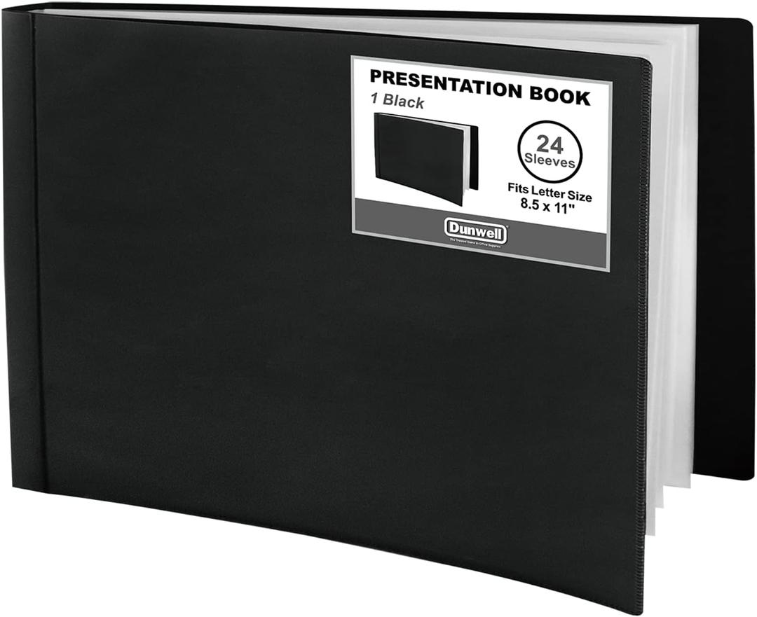 Dunwell 8.5x11 Portfolio Binder (Horizontal), Plastic Presentation Book, 24 Pockets Displays 48 Pages of Letter Size Documents, Certificates, Keepsakes, Art Portfolio Folder, Acid-Free Poly