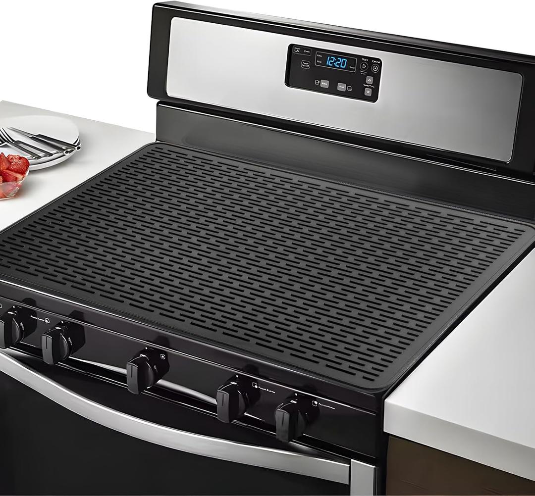 SEVCHY Stove Top Covers for Electric Stove, Silicone Stove Mat for Glass Top Stove, Multiple Usage XL Dish Drying Mats for Kitchen, Heatproof Mat. Electric Stove Top Cover Easy Clean (Black, 28 x 20)