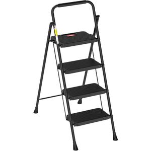 HBTower Step Ladder, 4 Step Ladder Folding Step Stool with Anti-Slip Pedal | Lightweight Ladders for Home, Black