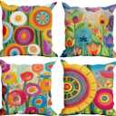 4 Pack Fashion Colorful Floral Decor 18x18 Pillow Cover, Throw Pillow Covers, Decorative Couch Pillow Covers, Abstract Flower Decor Pillowcase for Sofa Bedroom Bed Office Car Seat Living Room