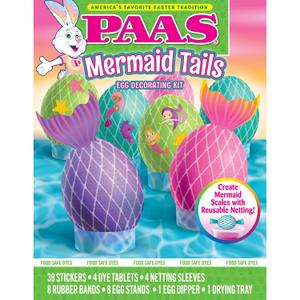 PAAS Mermaid Tails Egg Decorating Kit  Create Mermaid Scales with Reusable Netting Sleeves, Stickers, and Fun Dye Tablets (1.6 Ounce (Pack of 1)) PAAS Mermaid Tails Egg Decorating Kit  Create Mermaid Scales with Reusable Netting Sleeves, Stickers, and Fun Dye Tablets (1.6 Ounce (Pack of 1))