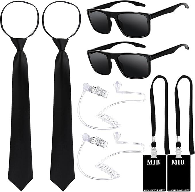 Kavoc Halloween Agent Costume Set Include Sunglasses Zip Tie ID Badge Prop and Fake Earpiece for Alien Party Dress Up