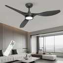 Roomratv Ceiling Fans with Lights and Remote Control,Quiet Noiseless Reversible DC Motor,6 Speeds,Timers, 3 CCT, Indoor Use, Plastic Blades,52 Inch Black Modern Ceiling Fan for Bedroom Living Room