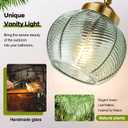 MOKATNG Bathroom Light Fixtures, 3-Light Green Vanity Lights with Unique Leaf Texture Glass Shade, Modern Matte Black and Gold Bathroom Wall Lamp for Mirror Hallway Cabinet Living Room