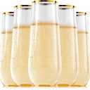 FOCUSLINE 24 Pack 9 Oz Plastic Stemless Gold Rim Champagne Flutes, Heavy Duty, Shatterproof, Disposable & Reusable Crystal Clear Toasting Glasses