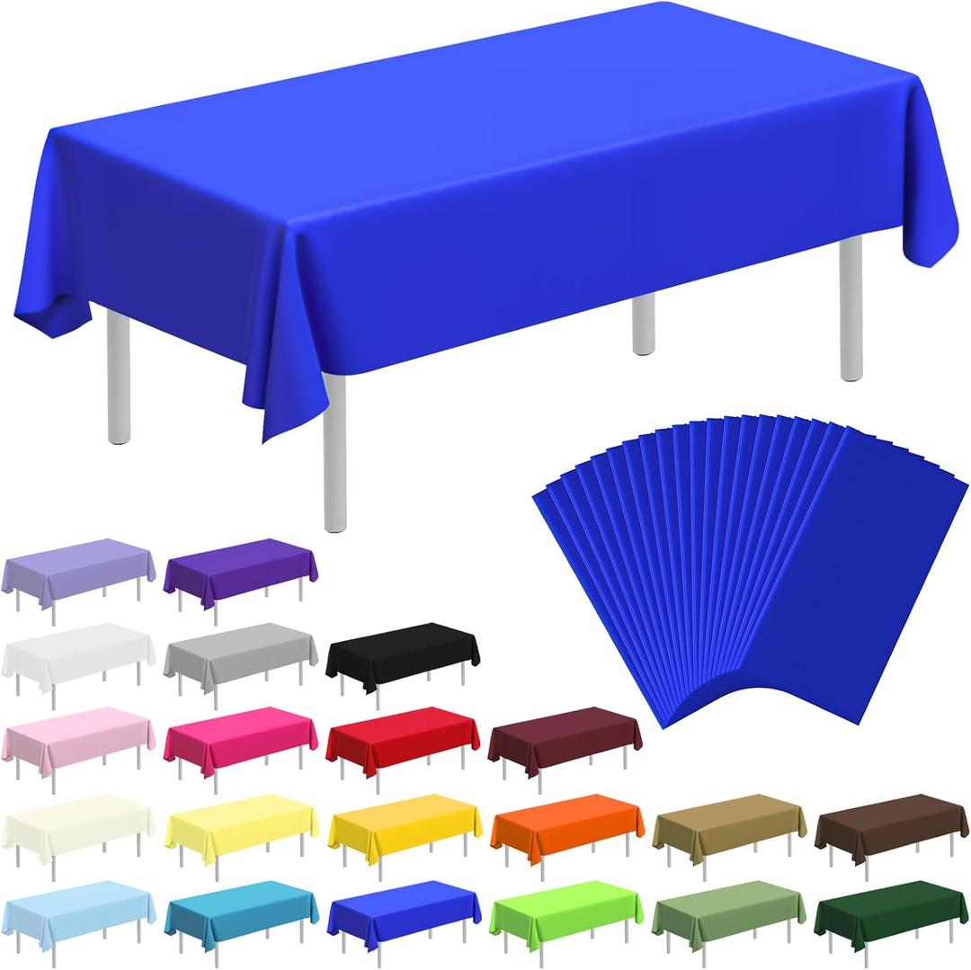 20 Pack Disposable Plastic Tablecloth Rectangle, 54 X 108 Inch Premium Plastic Table Cover for Parties, Picnic, Camping, Birthday, Weeding (Blue, 54" X 108" Rectangle)