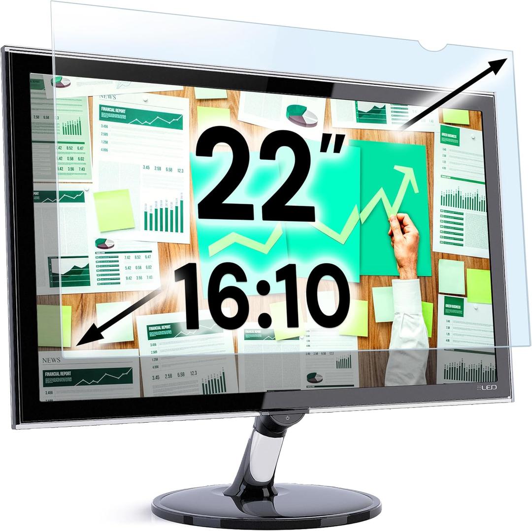 22 inch Blue Light Blocking Screen Protector Panel for 16:10 Widescreen Computer Monitor and Laptop - PC Anti-UV Eye Protection Filter Film - Anti-Scratch Diagonal Frame Shield [1 Pack]