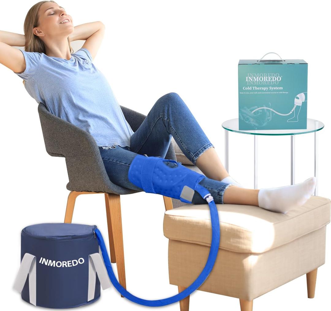 Inmoredo Cold Therapy Machine, Programable Ice Therapy Machine, for Knee Replacement, Post-Surgery Recovery, ACL, Pain Relief, for Sports Injuries, Sprains, Reduce Swelling, Knee Pad (Blue)