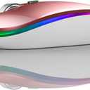Uiosmuph LED Wireless Mouse, G12 Slim Rechargeable Silent 2.4G Portable Optical Wireless Computer Mice with USB Receiver and Type C Adapter (Rose Gold)
