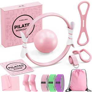 Pilates Ring Set for Women, Home Workout Pilates Equipment with Resistance Bands, 14'' Magic Circle, Mini Ball, Pilates Starter Kit for Strength, Toning and Flexibility