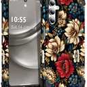 for Galaxy A15 5G Case,3 in 1 Floral Pattern Heavy Duty Shockproof Protection Soft Silicone Rubber Bumper+Hard Plastic Hybrid Protective Cover for Samsung Galaxy A14 6.5",Black Flower