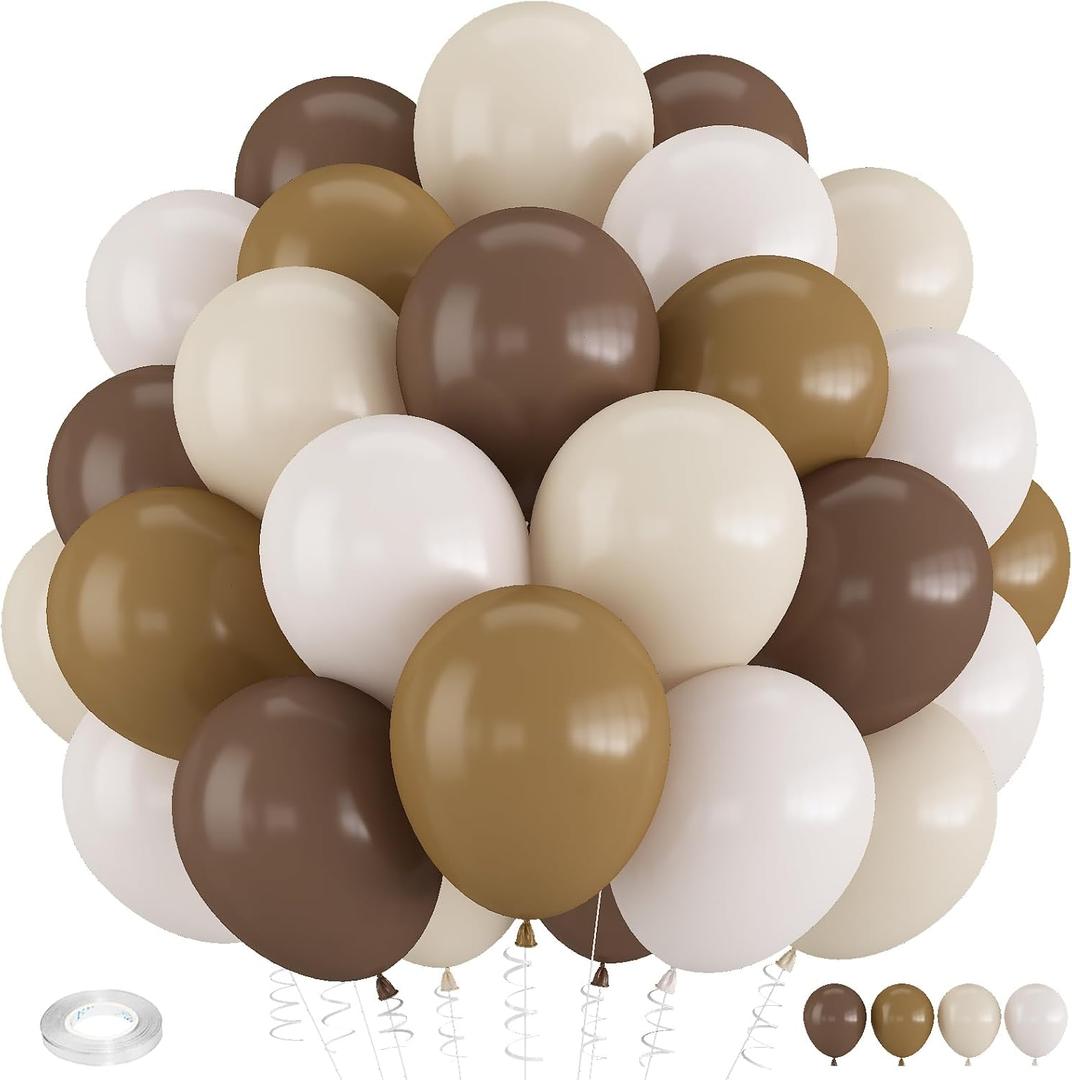Brown Balloons, 12 Inch Coffee Brown Tan Cream Sand White Balloons for Neutral Bear Baby Shower Boho Wedding Woodland Birthday Party Decorations