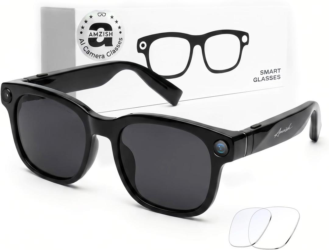 AI Smart Glasses with Camera, 8MP HD Bluetooth Camera Glasses for Women Men | 1080P Video Recording Sunglasses, Real Time Translation, Voice Assistant, Open Earbuds, Travel, Work, Vlog