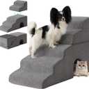 Dog Stairs for Bed 23 H, 5-Step Dog Steps for High Bed, Foldable Pet Stairs for Small Dogs and Cats to Get on Beds, Couch, Non-Slip Balanced Pet Steps and Ramp with Waterproof Cover, Grey
