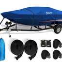 Kayme 1200D Heavy Duty Boat Cover for up to 15ft Boats - Waterproof, Tear Resistant with Reinforced Windproof Straps, Ideal for Fishing, Bass, Fish & Ski,V-Hull Boat. (Model A - Length:up to 15' Beam width: up to 68", Blue)