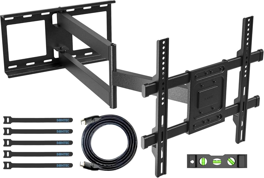 BONTEC TV Wall Mount, Extra Long Articulated Arm for 32-70 Inch TVs, Full Motion, 132lbs Capacity, Tilt, Swivel, Level Adjustment, VESA 400x400mm, Corner Mount, Space-Saving, Easy Installation