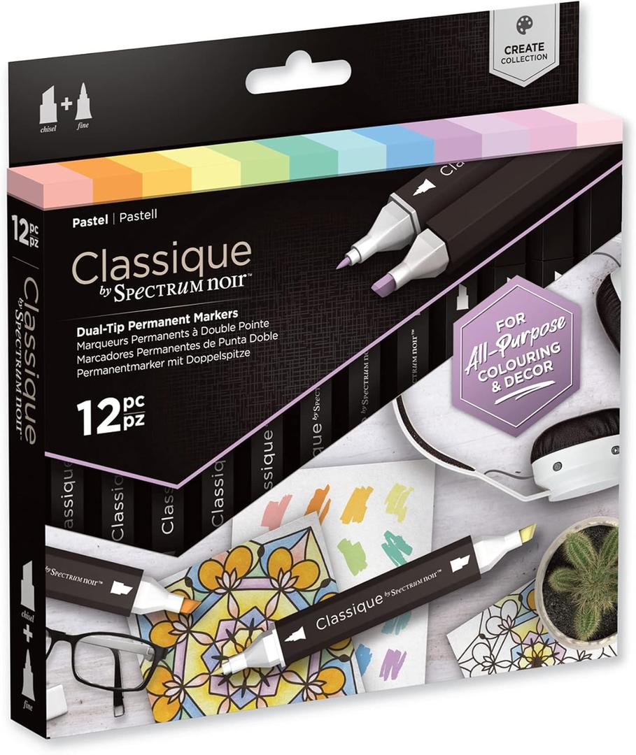 Spectrum Noir Classique Create Alcohol Marker Dual Nib Pens Set-Pastel-Pack of 12