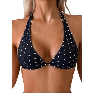 Floerns Women's Polka Dots Halter Bikini Top Sexy Triangle Beach Vacation Bathing Suit Swimsuit Tops (Black, S)