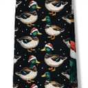 BUJSP Black Christmas Mallard Duck Kitchen Dish Tea Towels, Duck Hunting Gifts, Farmhouse Christmas Funny Santa Hat Ducks Decorative Hand Towels for Bathroom Kitchen, 16x24 Inch (Color-3)