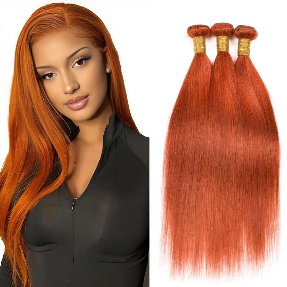 Human Hair Bundles 20 22 24 inch Orange Straight Wave Bundles Human Hair 350 Color Unprocessed Brazilian Virgin Weft Weave for Black Women